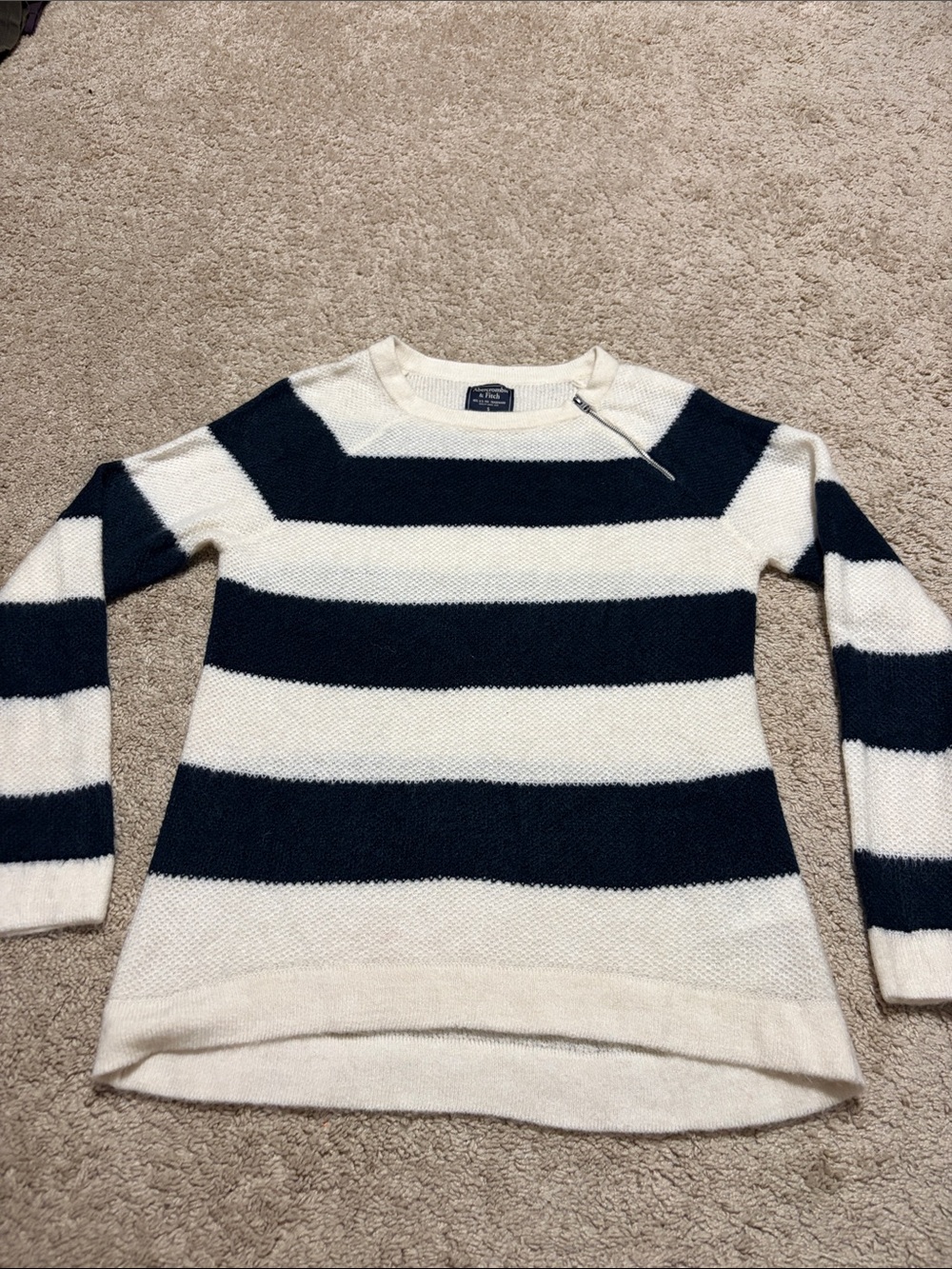 Abercrombie & Fitch Blue and White Striped Sweater Zipper Neck Small